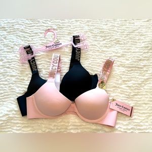NWT 34B Pink Black Push Up Smooth Juicy Couture Bra Set